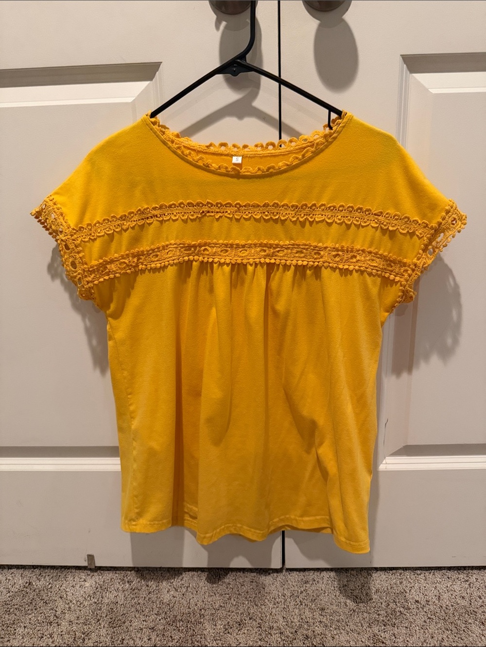 Women's Yellow Lace-Trim Cap Sleeve Top